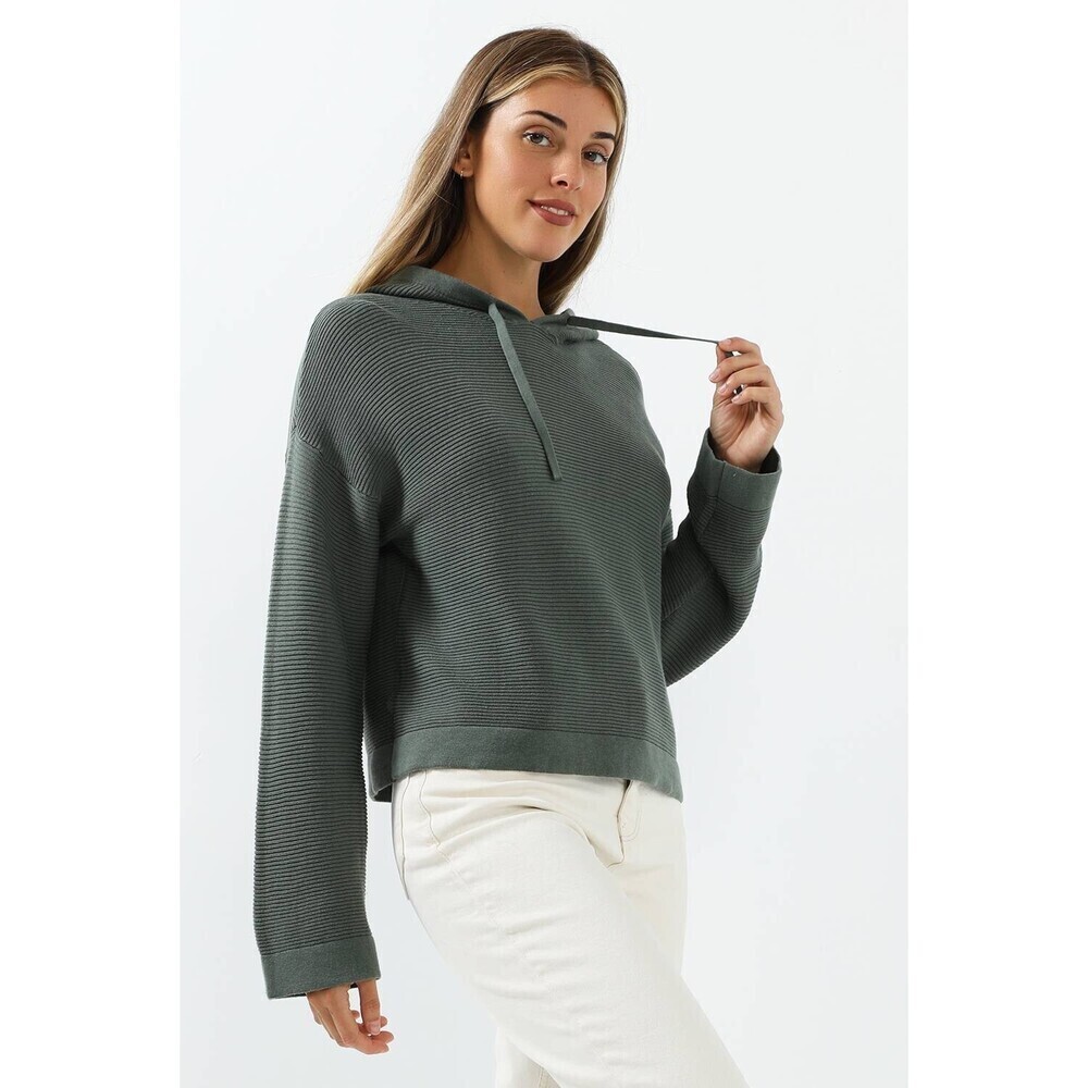 Vero Moda Ollie Long Sleeve Rib Knit Hoodie Sweater Laurel Wreath Green Size M